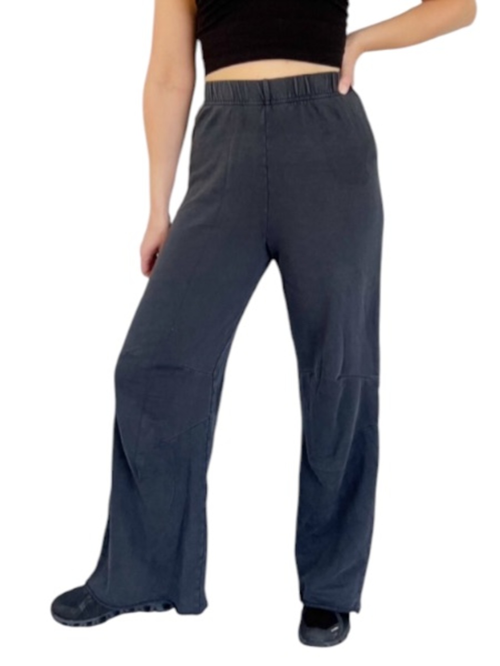 ZARA faded black high rise wide leg elastic waist cotton sweatpants size small